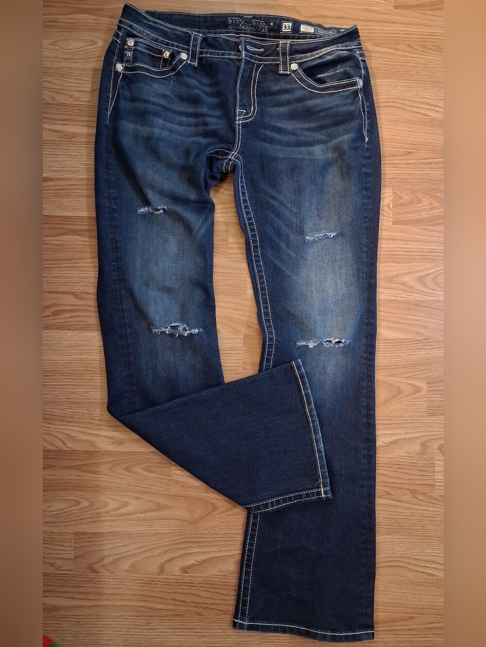 MISS ME Dark Wash Distressed Denim Bootcut Jeans.  Womens.  Size 33.